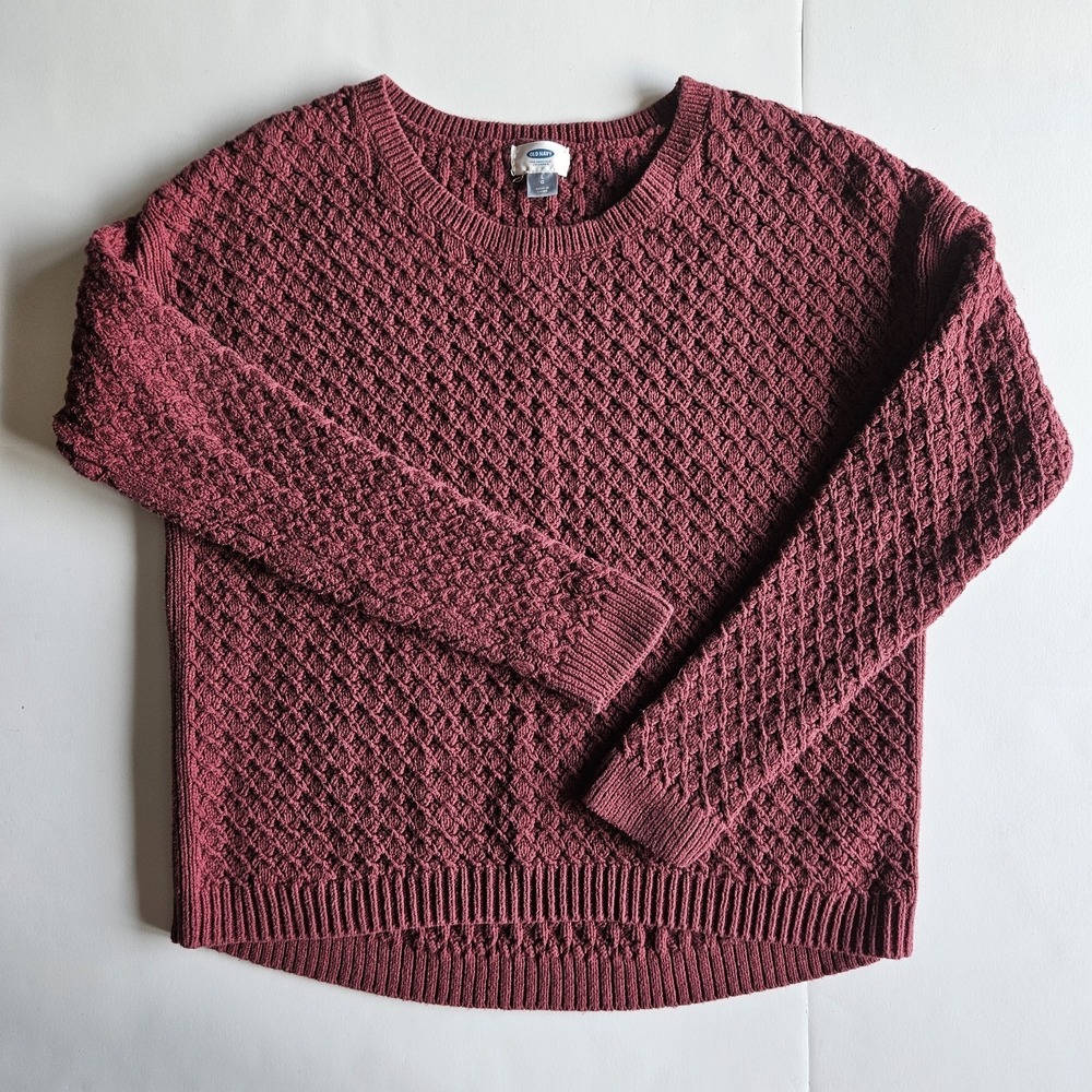Old Navy Sweater Womens L Maroon Cable Knit LS Scoop Neck Textured Office Casual
